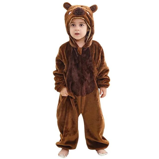 MICHLEY Monkey Lion Capybara Baby Rompers Clothes Hooded Flannel Cosplay Toddler Pajamas Bodysuit Jumpsuit Costume For Kid Boy