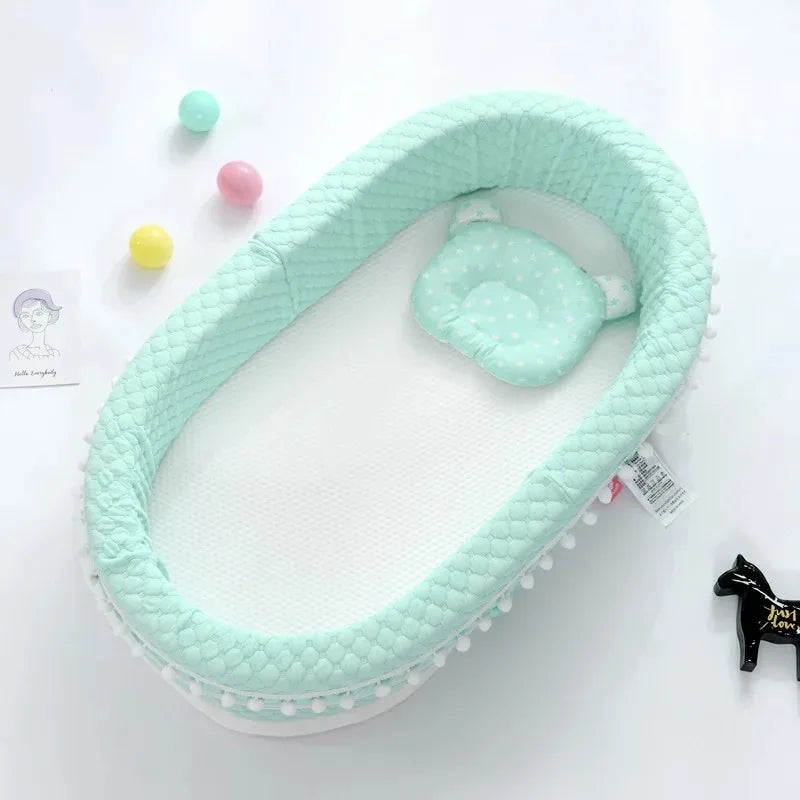 Foldable Portable Baby Nest Bed Newborn Washable Breathable Bionic Lounger Waterproof Mattress with Anti-Flat Head Pillow