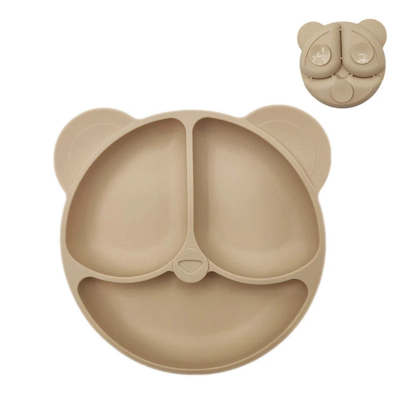 2024New Baby Safe Silicone Suker Plate Cartoon Children Dishes Feeding Toddler Training Tableware Retro Kids Smile Face Plate
