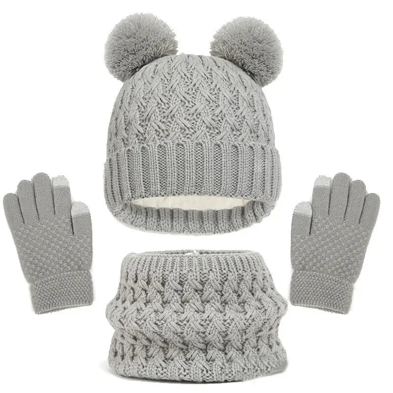 Kids Winter Hat Scarf Gloves Set Girls Knitted Scarf 3pc Set Childs Winter Warm Neck Scarves Beanie Cap For Boy Baby Gloves Suit