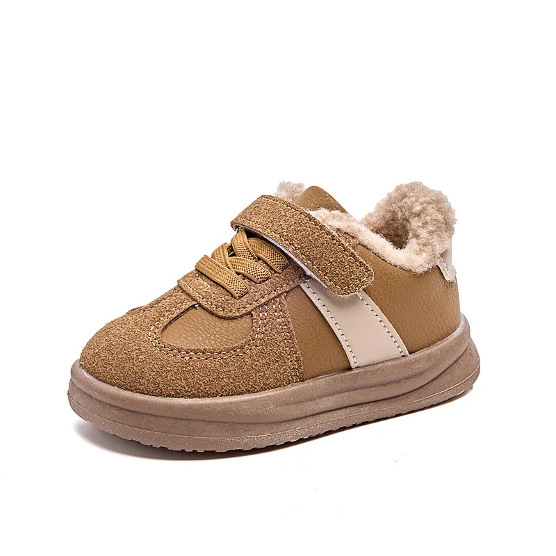 Girls Warm Shoes Toes Capped Non-slip for Winter Children Flat Shoes Korean Style 2025 Winter Kids Fashion Shoes Sweet Hook&loop