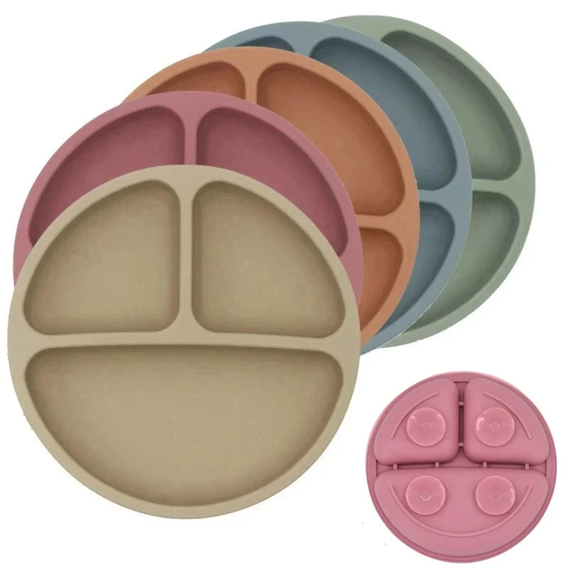 2024New Baby Safe  Silicone Suker Plate Cartoon Children Dishes Feeding Toddler Training Tableware Retro Kids Smile Face Plate