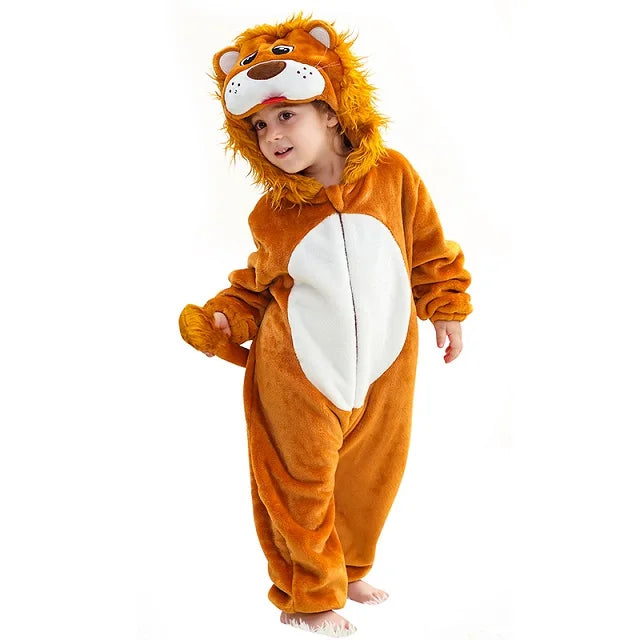 MICHLEY Monkey Lion Capybara Baby Rompers Clothes Hooded Flannel Cosplay Toddler Pajamas Bodysuit Jumpsuit Costume For Kid Boy