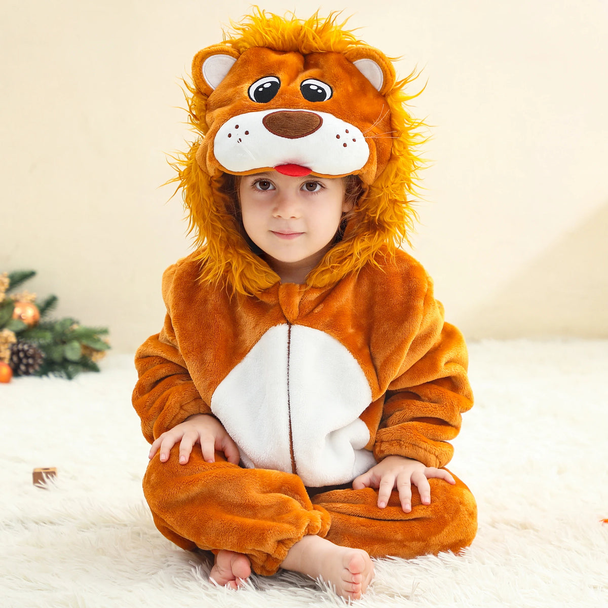 MICHLEY Monkey Lion Capybara Baby Rompers Clothes Hooded Flannel Cosplay Toddler Pajamas Bodysuit Jumpsuit Costume For Kid Boy