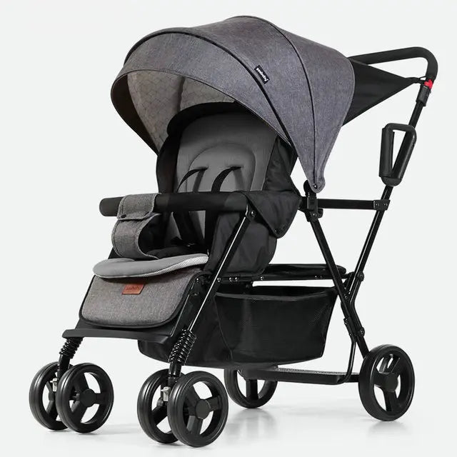 Lightweight Tandem Stroller, Back Seat Can Load 2-5 Ages Kids, Foldable Twins Stroller Can Sit Can Lie Twins Stroller
