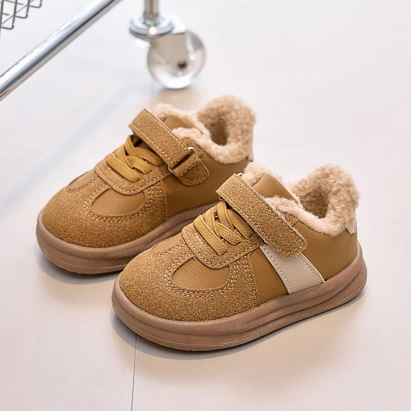 Girls Warm Shoes Toes Capped Non-slip for Winter Children Flat Shoes Korean Style 2025 Winter Kids Fashion Shoes Sweet Hook&loop
