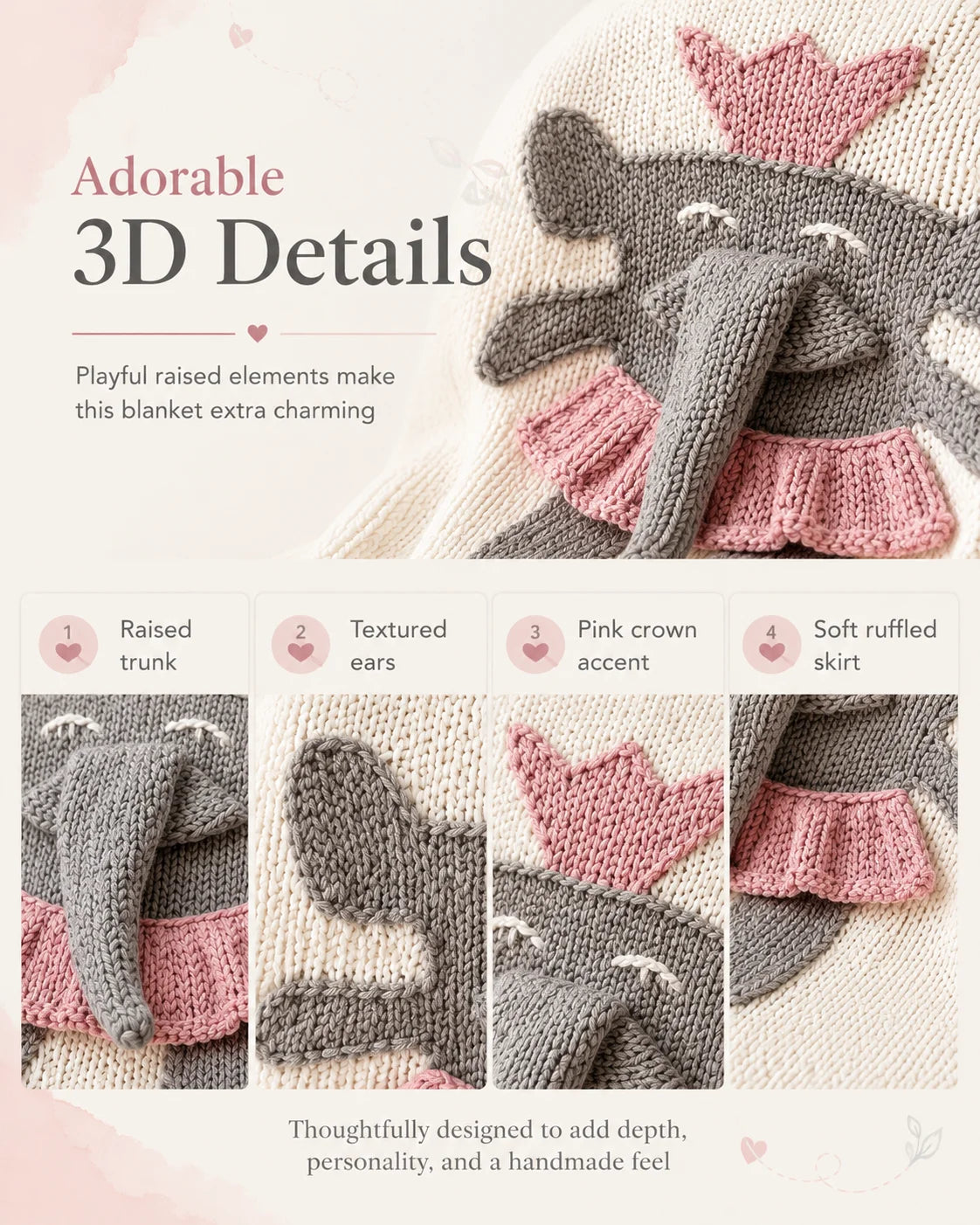 Handmade Elephant Baby Blanket 80x80cm Soft Knitted Nursery Blanket for Newborn Stroller Crib Baby Shower Gift