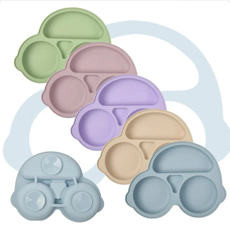 2024New Baby Safe  Silicone Suker Plate Cartoon Children Dishes Feeding Toddler Training Tableware Retro Kids Smile Face Plate