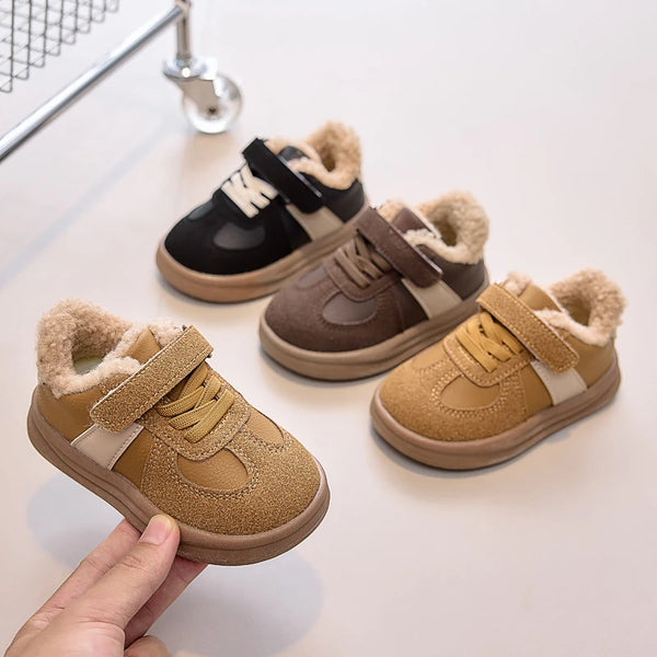 Girls Warm Shoes Toes Capped Non-slip for Winter Children Flat Shoes Korean Style 2025 Winter Kids Fashion Shoes Sweet Hook&loop