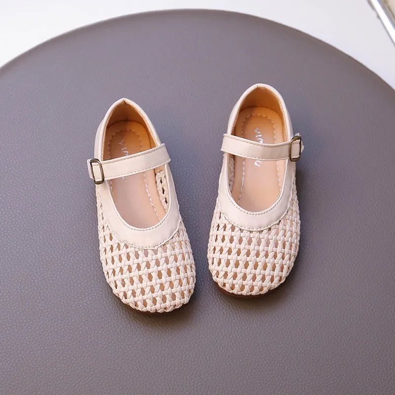 Children Flat Shoes Weave Soild Color Fashion Kids Casual Shoes Versatile 2026 Summer New Girls Princess Shoes Hollowed-out