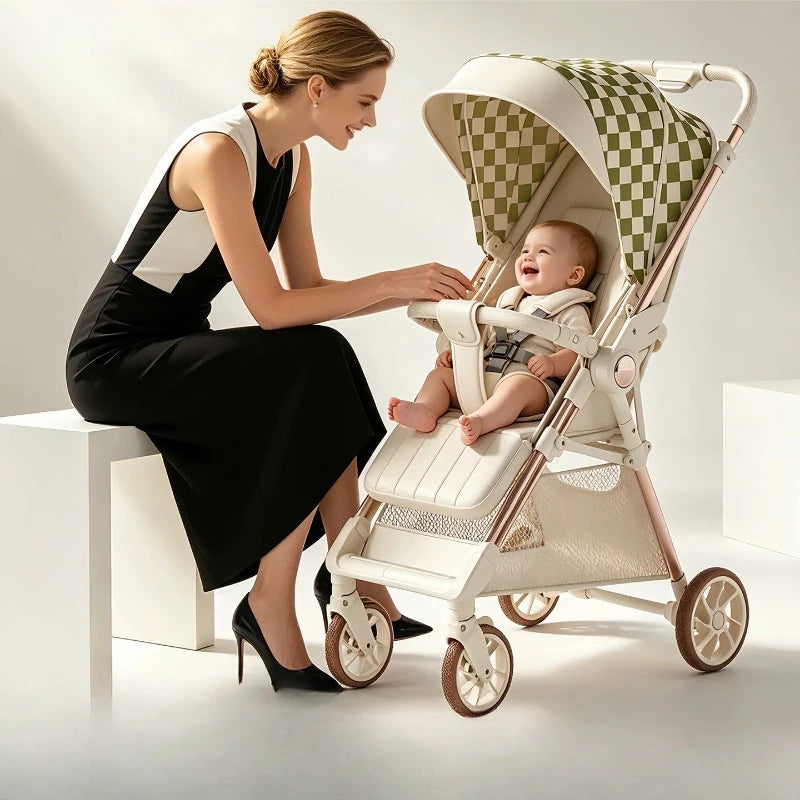 Baby Stroller Can Sit or Lie Ultra-light Stroller Folding Aluminum Alloy Umbrella Car Two-way Push Child Travel Stroller Prams