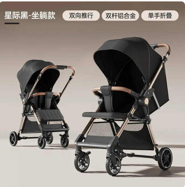 Baby Stroller Can Sit or Lie Ultra-light Stroller Folding Aluminum Alloy Umbrella Car Two-way Push Child Travel Stroller Prams