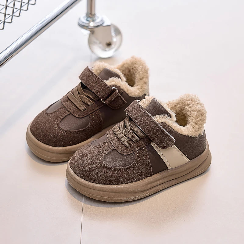 Girls Warm Shoes Toes Capped Non-slip for Winter Children Flat Shoes Korean Style 2025 Winter Kids Fashion Shoes Sweet Hook&loop