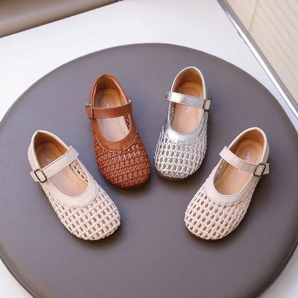 Children Flat Shoes Weave Soild Color Fashion Kids Casual Shoes Versatile 2026 Summer New Girls Princess Shoes Hollowed-out