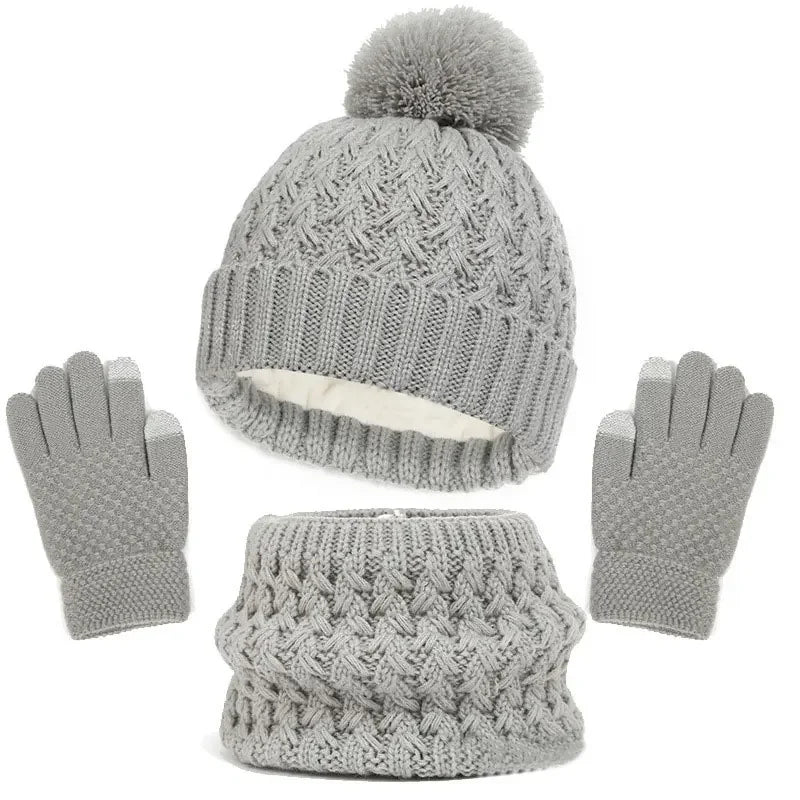 Kids Winter Hat Scarf Gloves Set Girls Knitted Scarf 3pc Set Childs Winter Warm Neck Scarves Beanie Cap For Boy Baby Gloves Suit