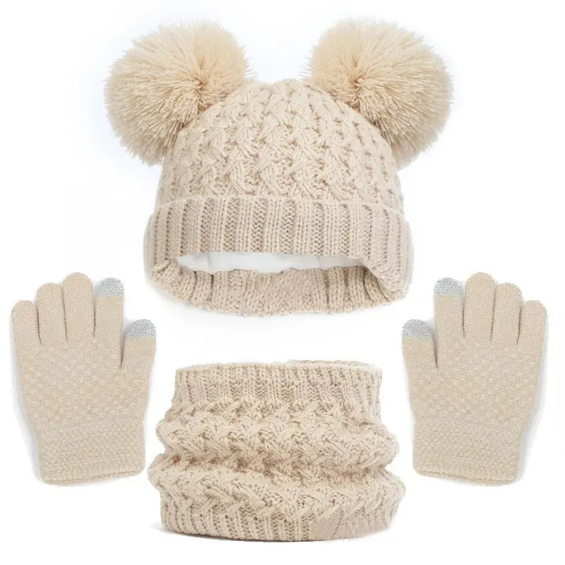 Kids Winter Hat Scarf Gloves Set Girls Knitted Scarf 3pc Set Childs Winter Warm Neck Scarves Beanie Cap For Boy Baby Gloves Suit