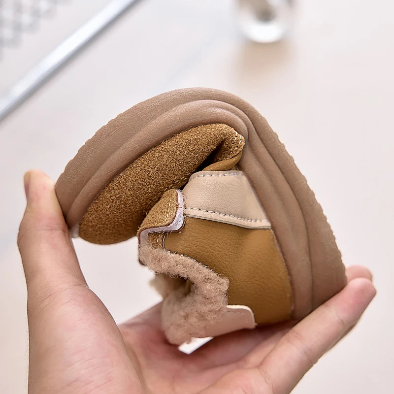 Girls Warm Shoes Toes Capped Non-slip for Winter Children Flat Shoes Korean Style 2025 Winter Kids Fashion Shoes Sweet Hook&loop
