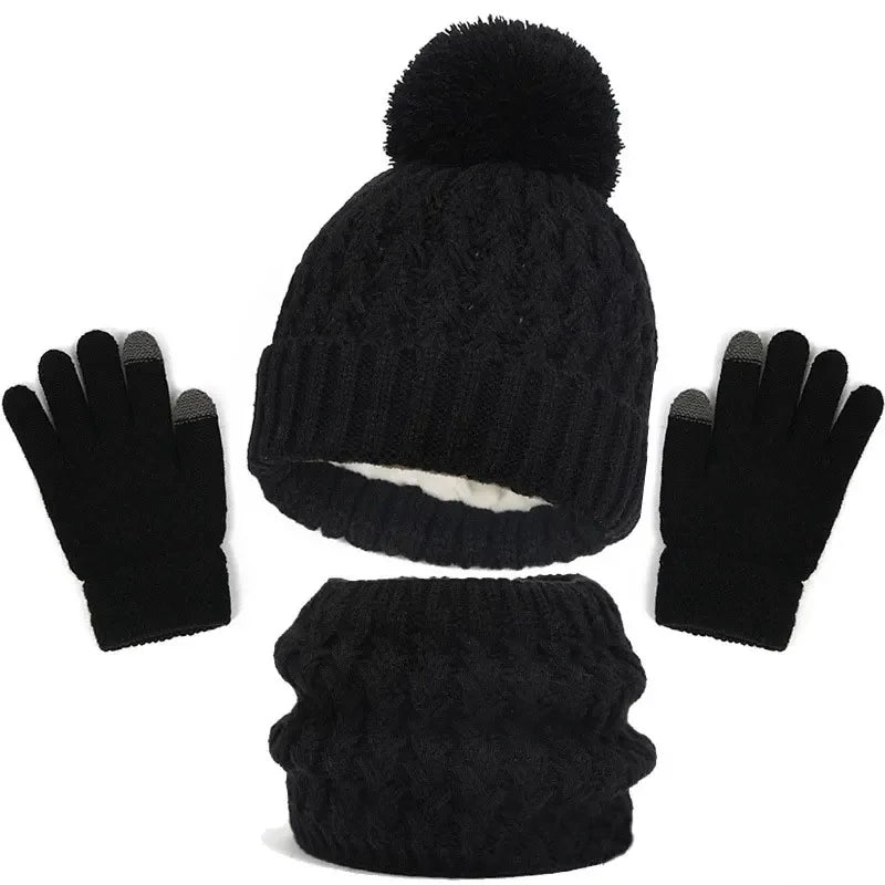 Kids Winter Hat Scarf Gloves Set Girls Knitted Scarf 3pc Set Childs Winter Warm Neck Scarves Beanie Cap For Boy Baby Gloves Suit