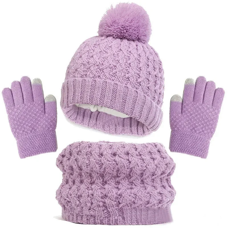 Kids Winter Hat Scarf Gloves Set Girls Knitted Scarf 3pc Set Childs Winter Warm Neck Scarves Beanie Cap For Boy Baby Gloves Suit