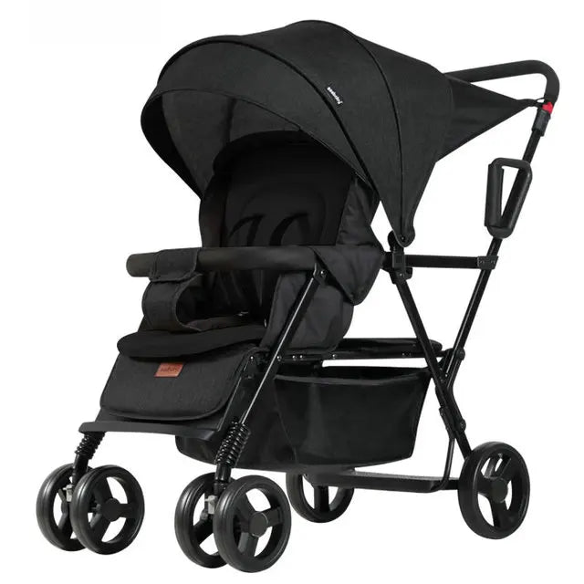 Lightweight Tandem Stroller, Back Seat Can Load 2-5 Ages Kids, Foldable Twins Stroller Can Sit Can Lie Twins Stroller