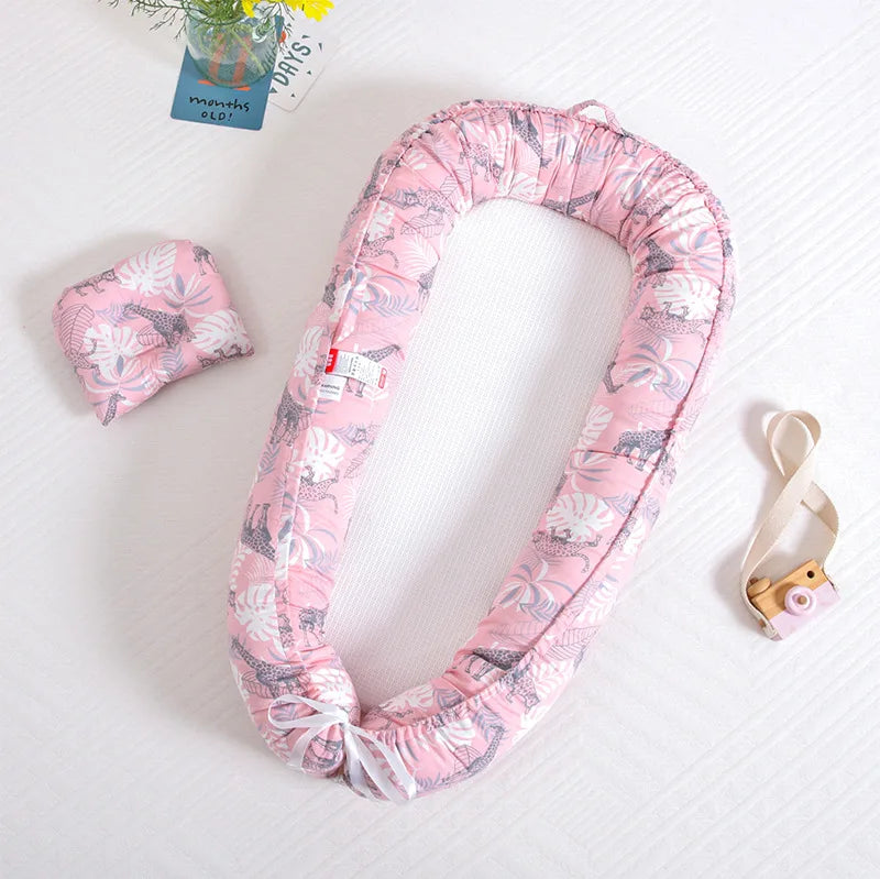 INS Breathable Double-sided Baby Lounger Portable Newborn Cot Bed Nest Travel Crib with Pillow for Infant