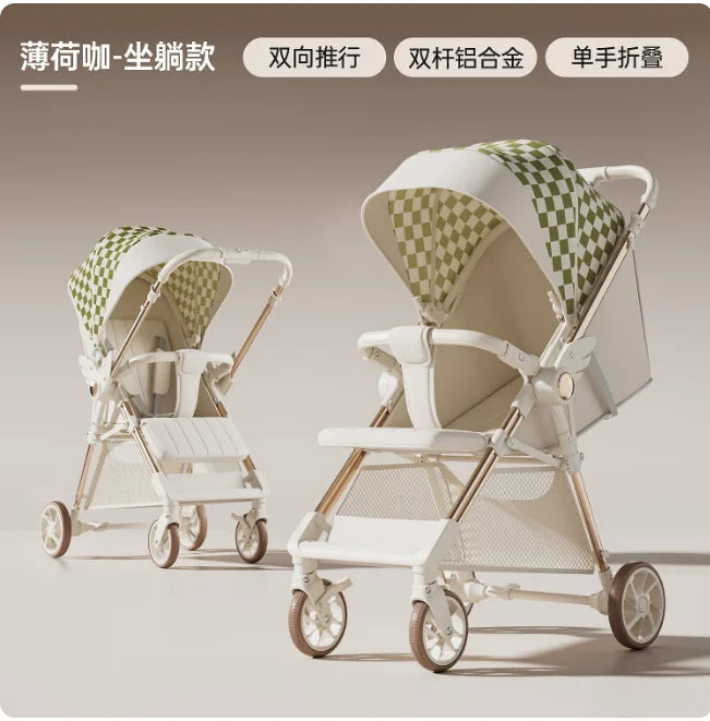 Baby Stroller Can Sit or Lie Ultra-light Stroller Folding Aluminum Alloy Umbrella Car Two-way Push Child Travel Stroller Prams