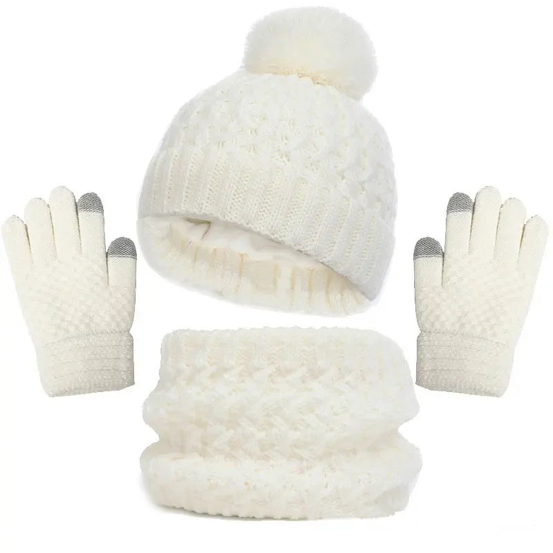 Kids Winter Hat Scarf Gloves Set Girls Knitted Scarf 3pc Set Childs Winter Warm Neck Scarves Beanie Cap For Boy Baby Gloves Suit