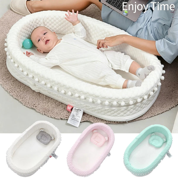 Foldable Portable Baby Nest Bed Newborn Washable Breathable Bionic Lounger Waterproof Mattress with Anti-Flat Head Pillow