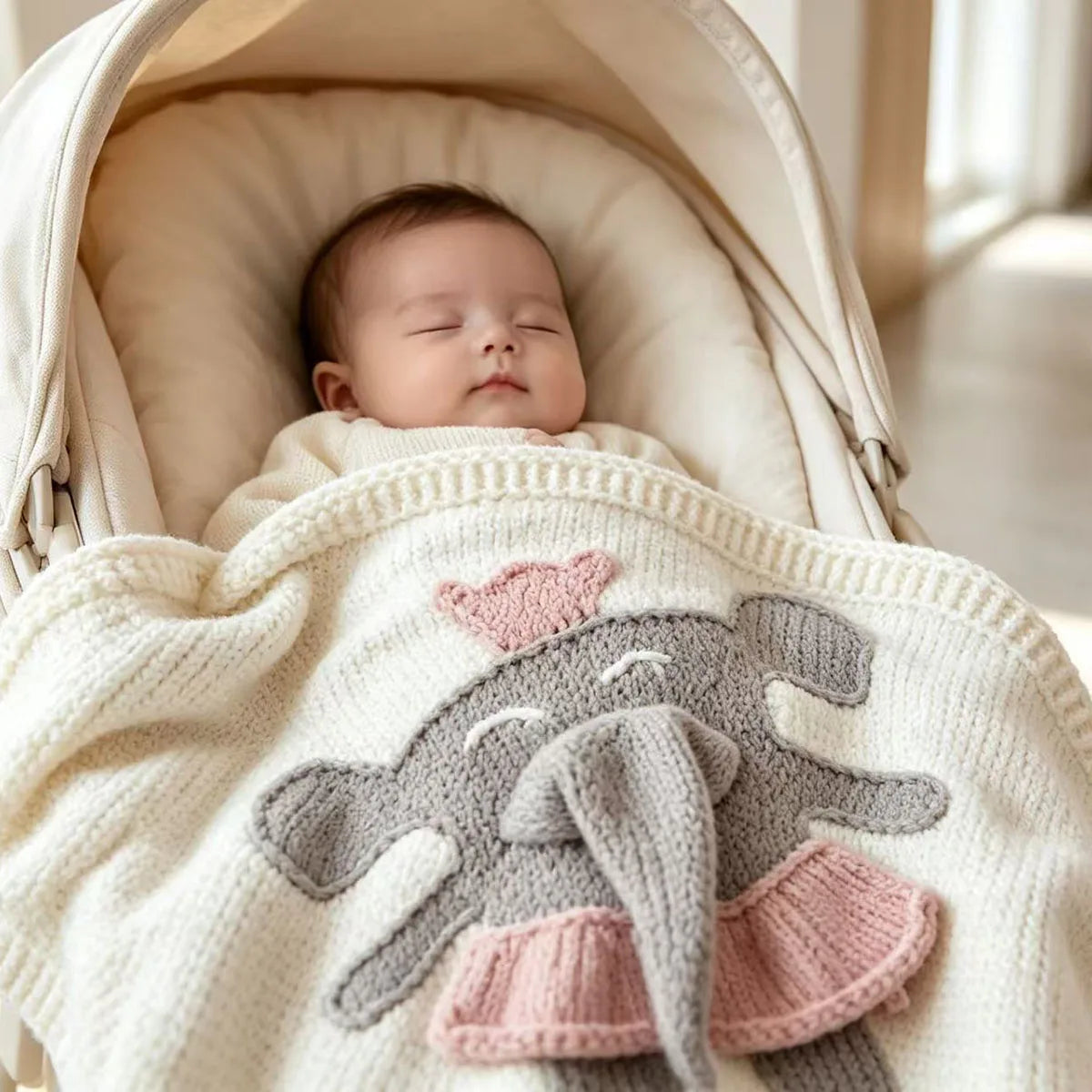 Handmade Elephant Baby Blanket 80x80cm Soft Knitted Nursery Blanket for Newborn Stroller Crib Baby Shower Gift