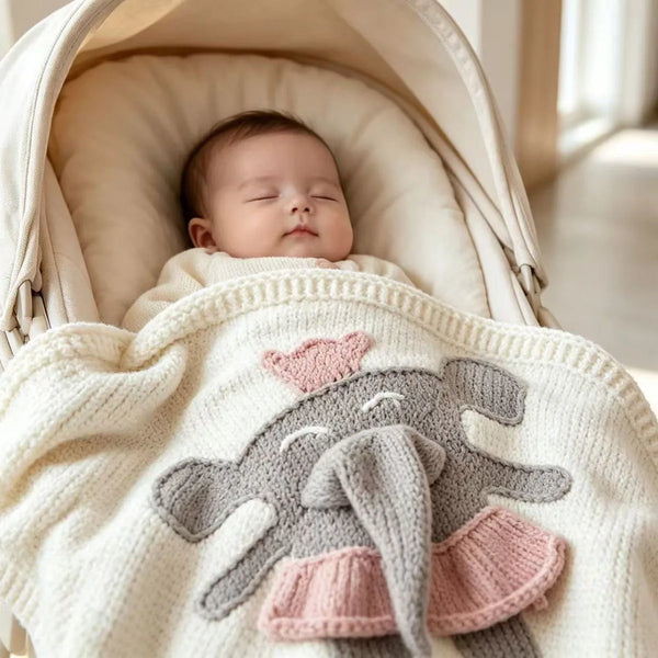 Handmade Elephant Baby Blanket 80x80cm Soft Knitted Nursery Blanket for Newborn Stroller Crib Baby Shower Gift