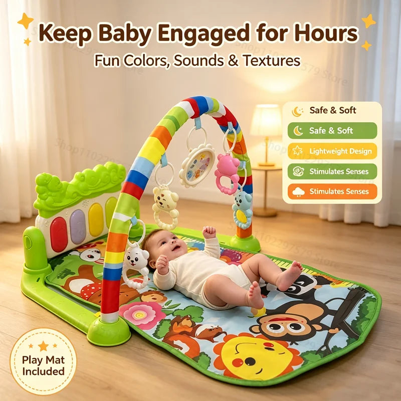 Newborn Baby Fitness Stand Music Play Gym Piano Playmat Sensory