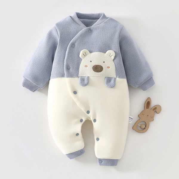 0-18M Baby Jumpsuit Clip Cotton Thick Autumn and Winter Clothes Newborn Warm Pajamas Baby A-level Clothes Crawling Clothes