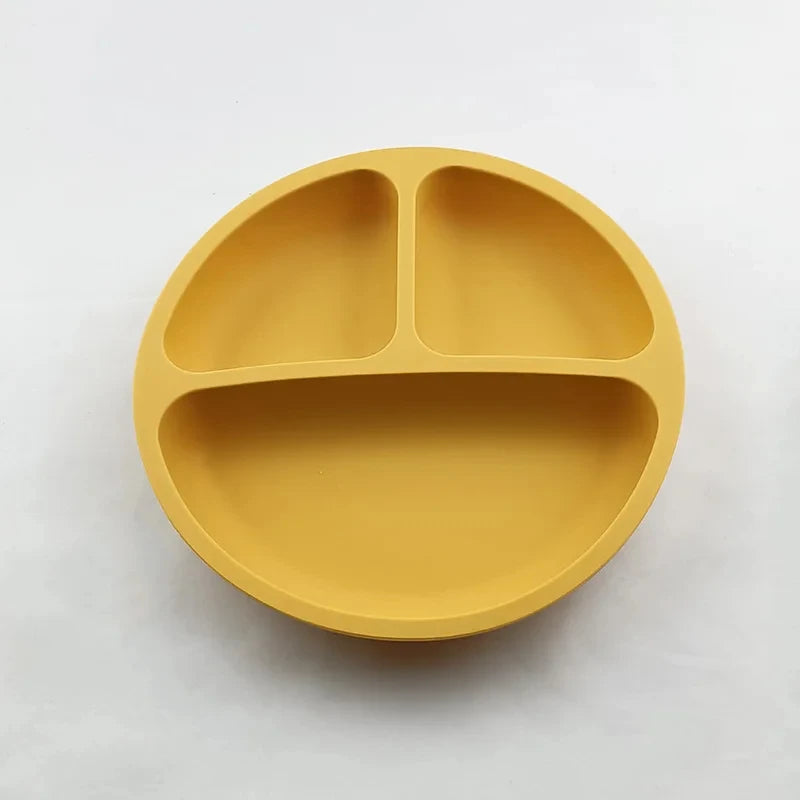 2024New Baby Safe  Silicone Suker Plate Cartoon Children Dishes Feeding Toddler Training Tableware Retro Kids Smile Face Plate