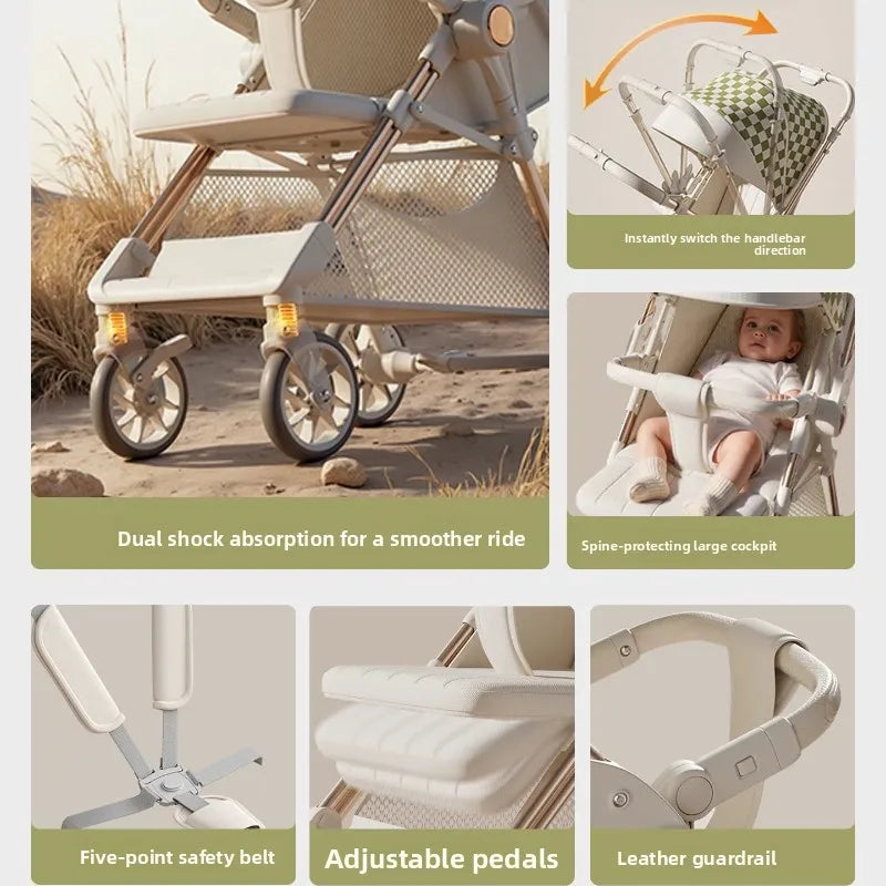 Baby Stroller Can Sit or Lie Ultra-light Stroller Folding Aluminum Alloy Umbrella Car Two-way Push Child Travel Stroller Prams