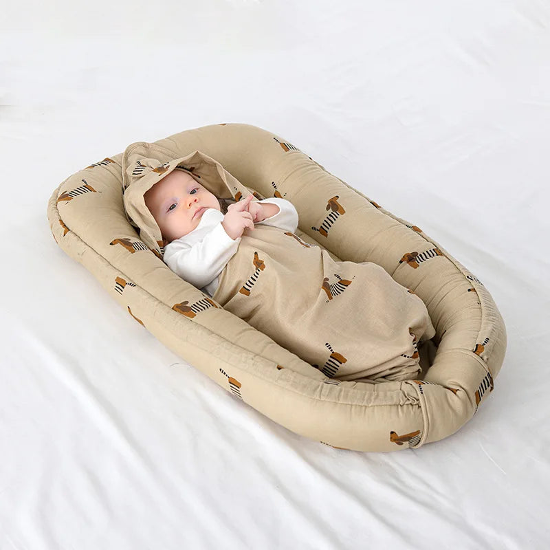 New 95x60cm Baby Nest Bed with Pillow Portable Crib Travel Bed Infant Toddler Cotton Cradle for Newborn Baby Bed Bassinet Bumper