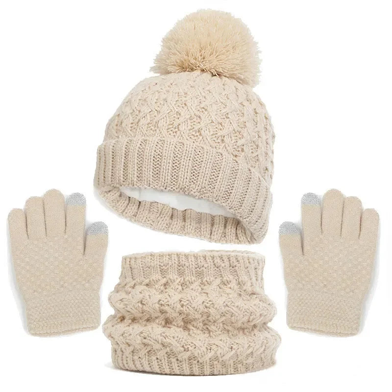Kids Winter Hat Scarf Gloves Set Girls Knitted Scarf 3pc Set Childs Winter Warm Neck Scarves Beanie Cap For Boy Baby Gloves Suit