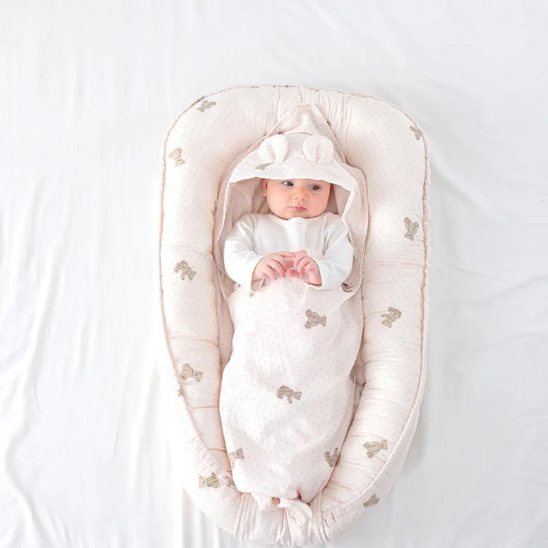 New 95x60cm Baby Nest Bed with Pillow Portable Crib Travel Bed Infant Toddler Cotton Cradle for Newborn Baby Bed Bassinet Bumper