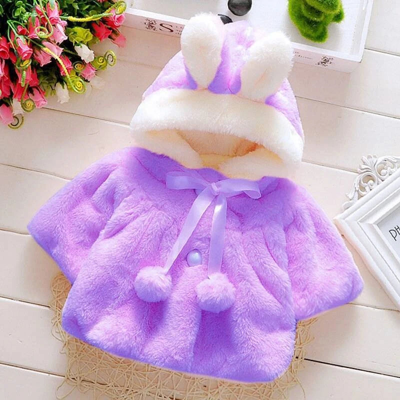 Baby Girls Clothing New Cape Autumn/Winter Wool Sweater Shawl Baby Rabbit Ears Fleece Jacket Cape For Newborn