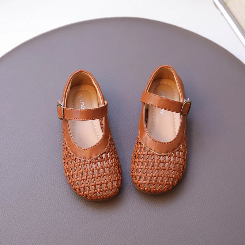 Children Flat Shoes Weave Soild Color Fashion Kids Casual Shoes Versatile 2026 Summer New Girls Princess Shoes Hollowed-out