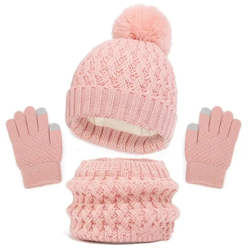 Kids Winter Hat Scarf Gloves Set Girls Knitted Scarf 3pc Set Childs Winter Warm Neck Scarves Beanie Cap For Boy Baby Gloves Suit