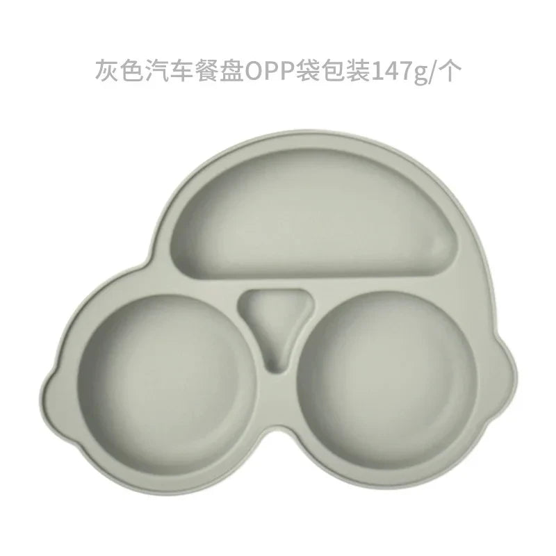 2024New Baby Safe  Silicone Suker Plate Cartoon Children Dishes Feeding Toddler Training Tableware Retro Kids Smile Face Plate