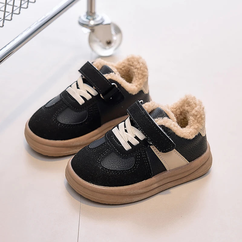 Girls Warm Shoes Toes Capped Non-slip for Winter Children Flat Shoes Korean Style 2025 Winter Kids Fashion Shoes Sweet Hook&loop