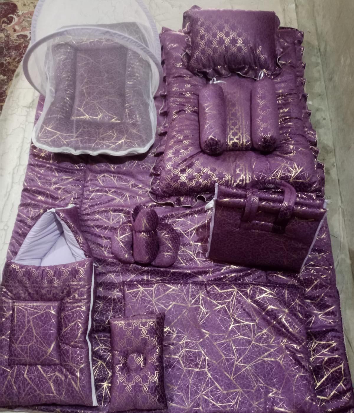 Luxury 12-Piece Velvet Baby Bedding Set with Mosquito Net & Travel Bag – Royal Design