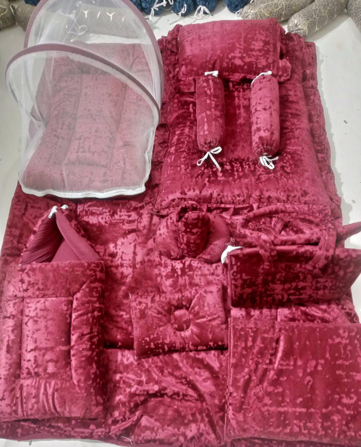 Luxury 12-Piece Velvet Baby Bedding Set with Mosquito Net & Travel Bag – Royal Design